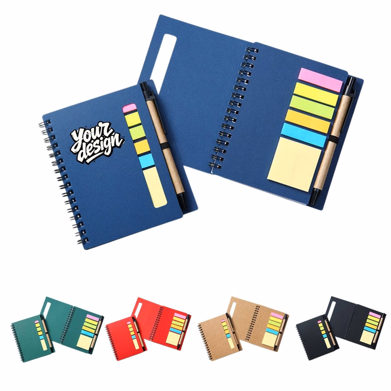 A5 Spiral Notebook Set With Sticky Notes & Ballpoint Pen