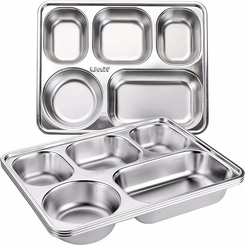 Stainless Steel Five-compartment Dinner Plate Tray