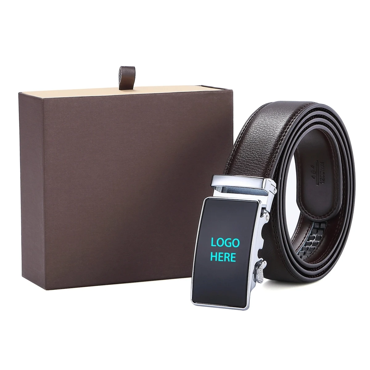 Men'S Leather Dress Belt Automatic Ratchet Buckle 1
