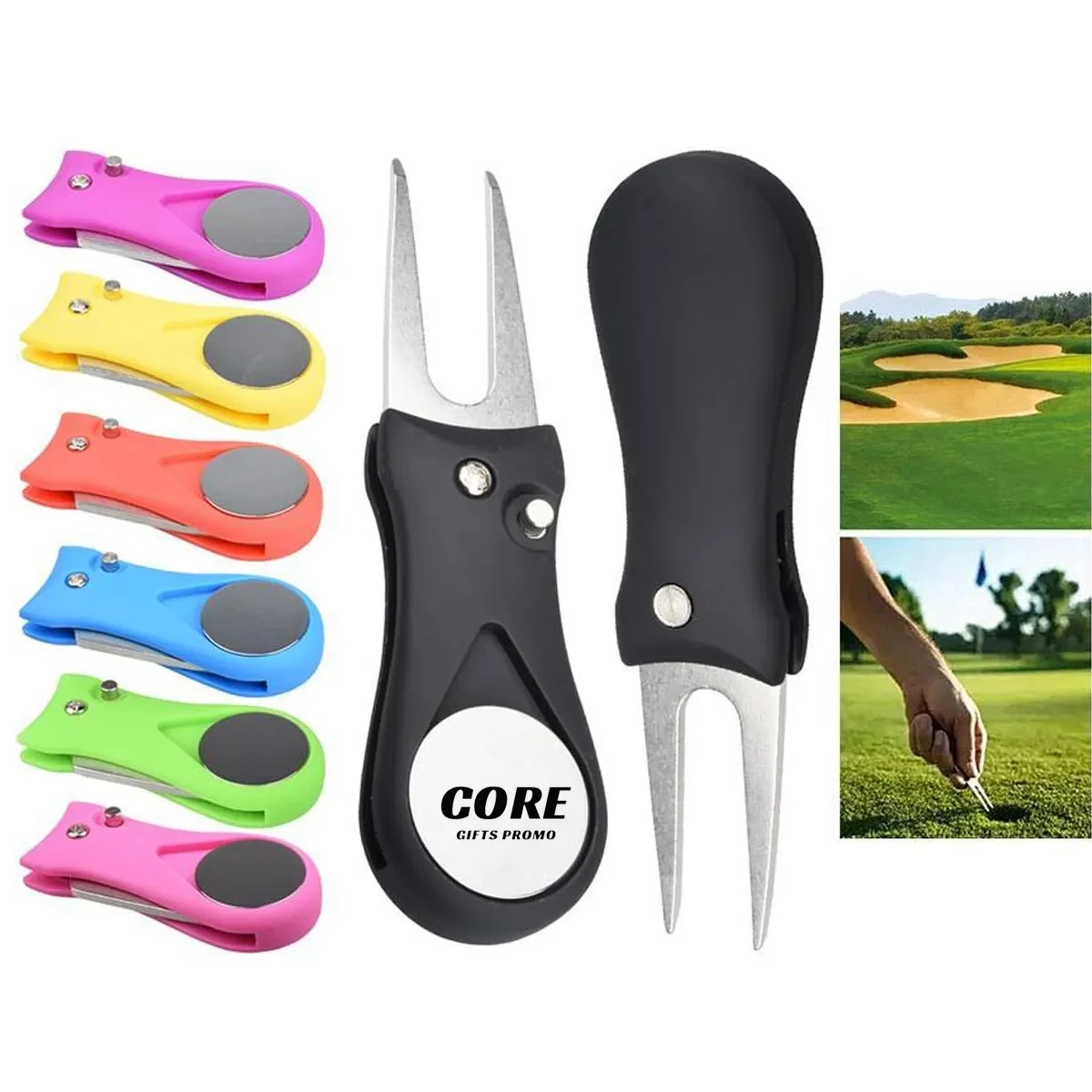 Golf Repair Tool with Pop-up Button & Magnetic Ball Marker 1