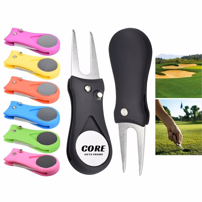 Golf Repair Tool with Pop-up Button & Magnetic Ball Marker