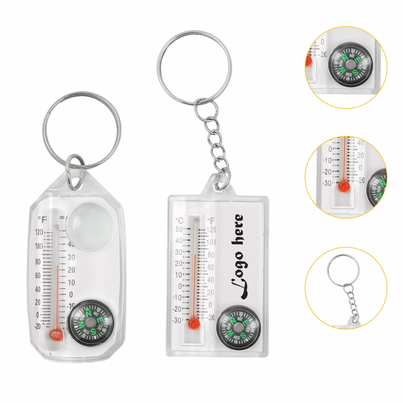 Acrylic Multifunctional  Keychain Compass With Magnifying Glass & Thermometer