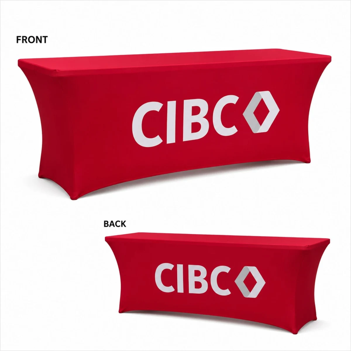 Sublimated Stretch Curved Fit Table Throw for 8ft table, 4 sided, Closed back 1