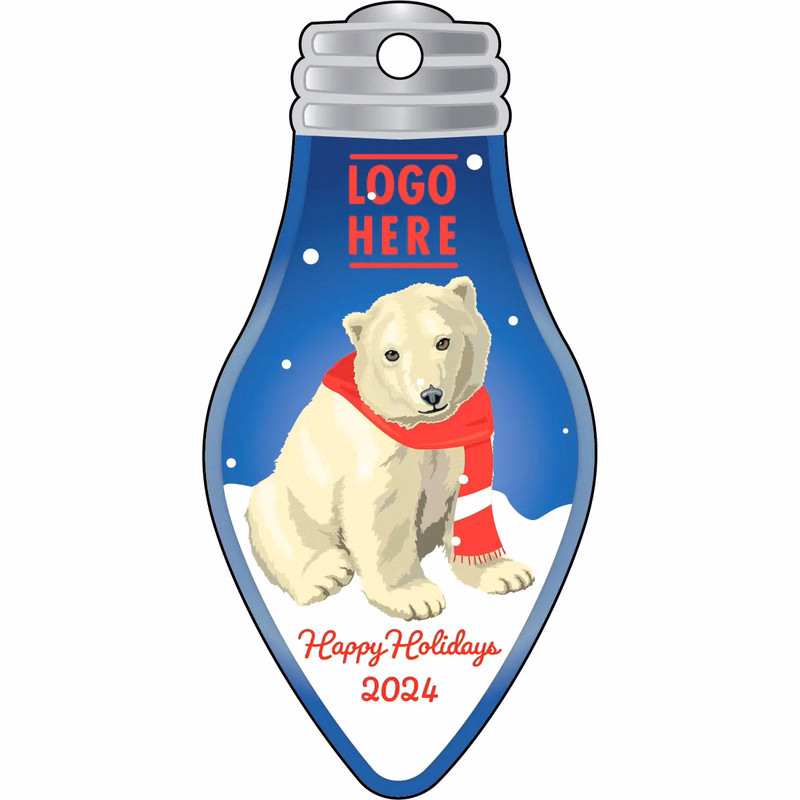 1/4" Recycled Wood Ornaments-Polar Bear on Light Bulb