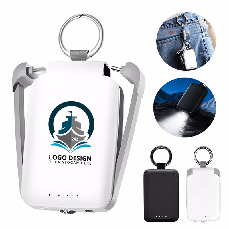 2,000 mAh Mini Power Bank With Built-In Cables & Clip