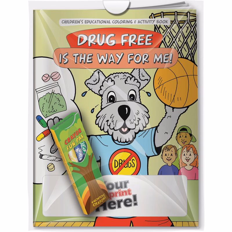 Combo Pack - CB1035 Coloring Book & 4-Pack of Crayons (Imprinted) in a Poly Bag