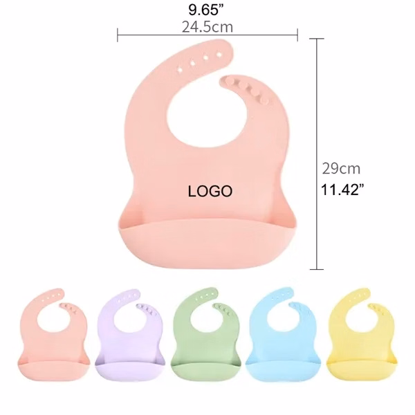 Custom Food Grade Silicone Baby Bib Wide Pocket — Washable Promotional Gift