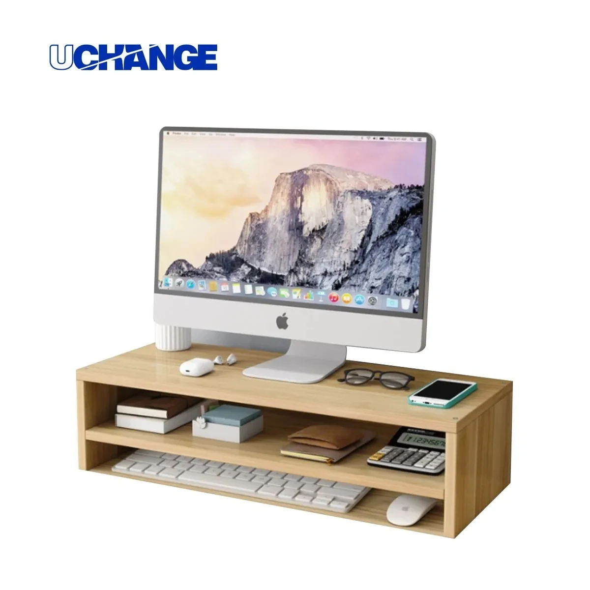Wood Desktop Monitor Riser With Keyboard Shelf 1