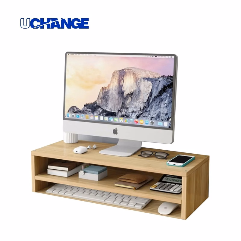 Wood Desktop Monitor Riser With Keyboard Shelf