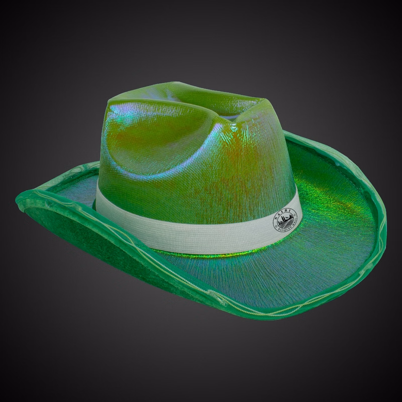 Green Iridescent Light Up Cowboy Hat(White Imprinted Band)