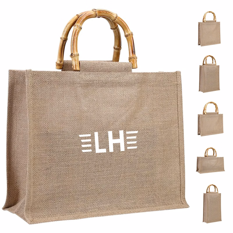 Jute Tote Bag With Bamboo Handle