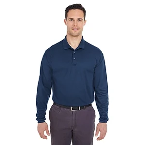 Embroidered UltraClub Mens' Cool & Dry Long Sleeve Mesh Pique Polo Shirt 1
