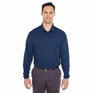 Embroidered UltraClub Mens' Cool & Dry Long Sleeve Mesh Pique Polo Shirt