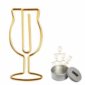 Wine Glass Shaped Paper Clips In Tin Box Set Of 16 With Customizable Lid