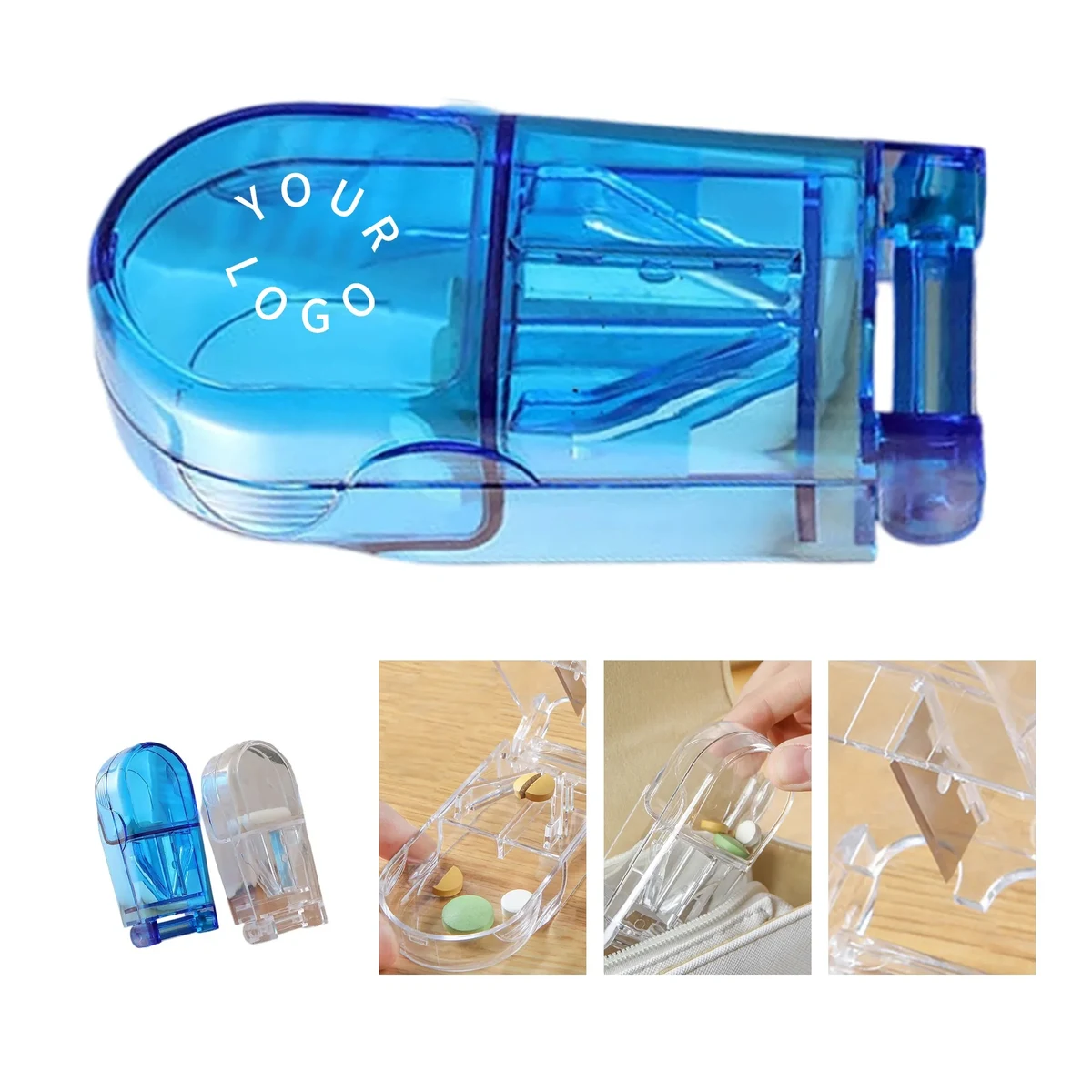 Pill Box with Built In Cutter and Secure Clasp Design 1