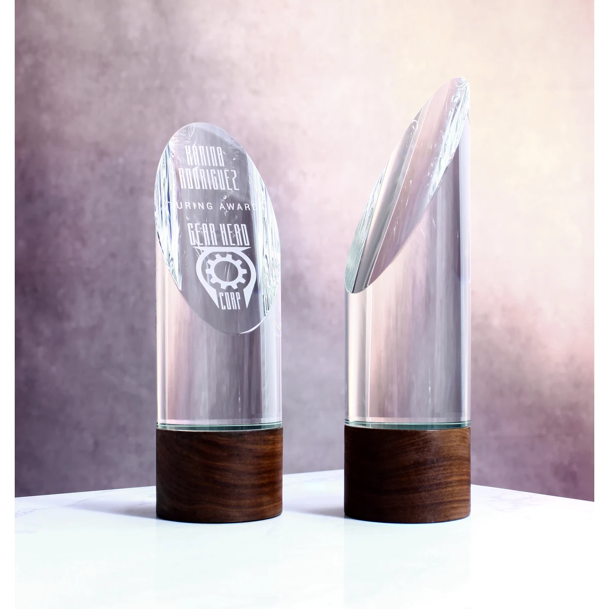 10" Crystal Cylinder On Walnut Base Trophy 1