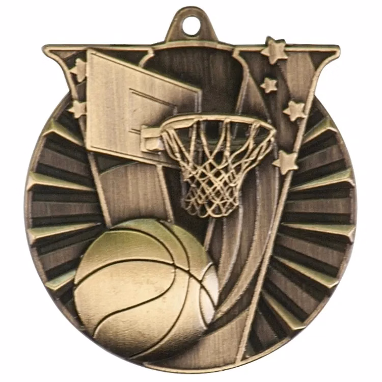 2" Antique Finish Basketball Victory Medal
