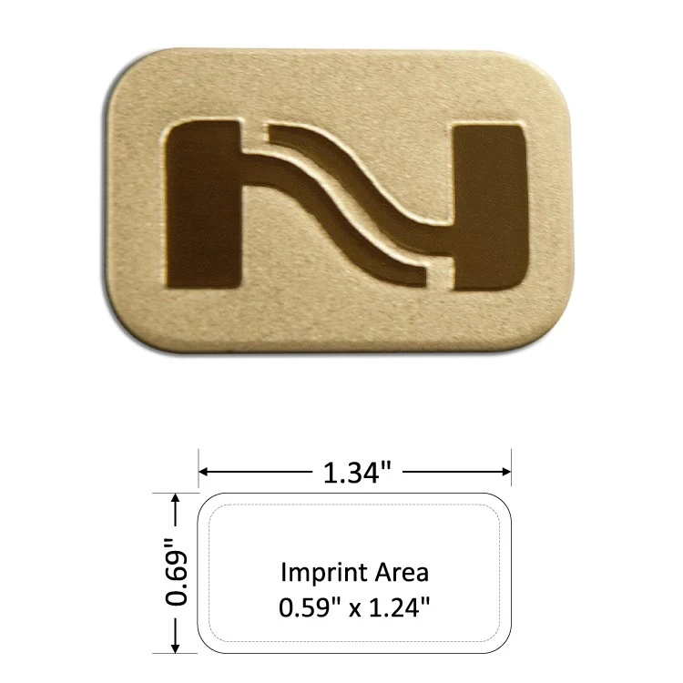 Rectangle 1.34" Polished Brass Etched Lapel Pin - USA Made 1