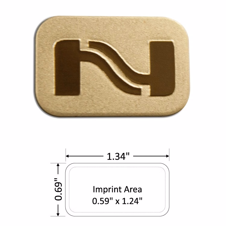 Rectangle 1.34" Polished Brass Etched Lapel Pin - USA Made