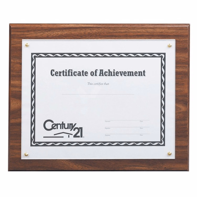 Walnut Veneer w/Lucite Certificate Holder