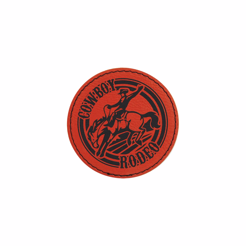 3" Red Leatherette Round Patch with Adhesive
