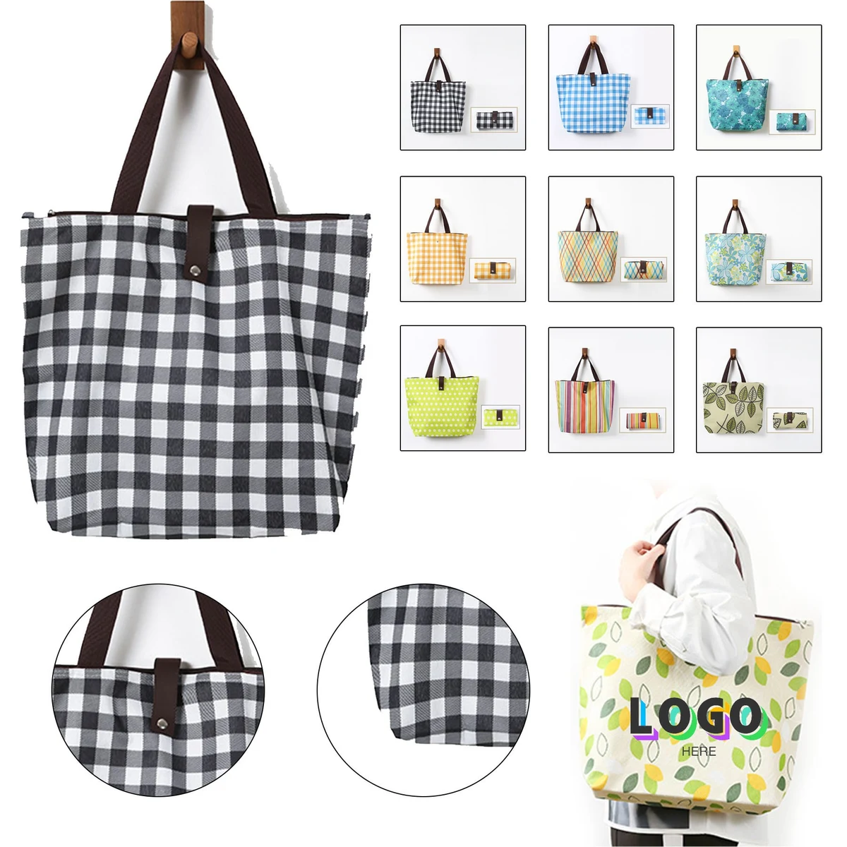 Patterned Foldable Tote Bag, custom tote bag with logo imprint 1