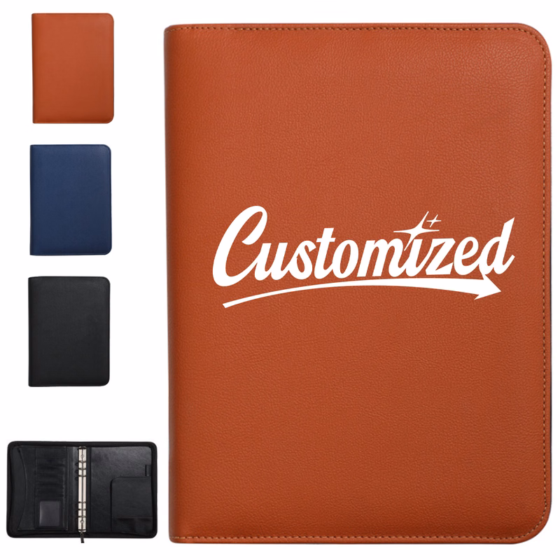 A5 Zippered PU Leather Business Notebook Organizer