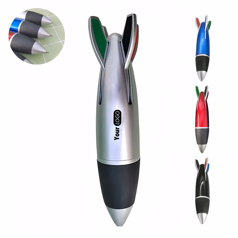 Plastic Creative Rocket Shaped Four Color Ballpoint Pens
