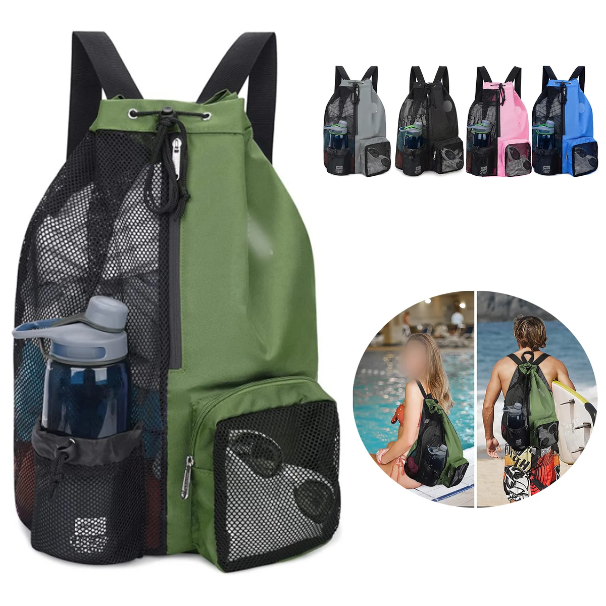 Swim Bag Mesh Drawstring Backpack 1