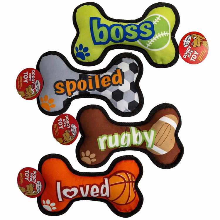 Dog Canvas Bone Chew Toys - Rope Edge