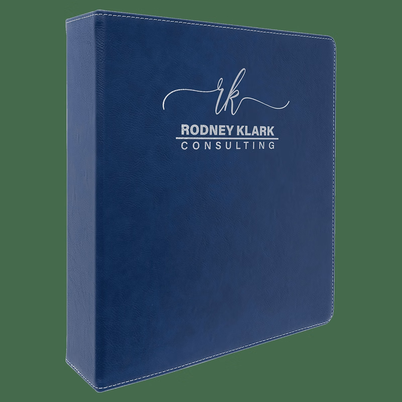 11" x 11 1/2" Blue/Silver Leatherette 3 Ring Binder with 2" Slant D Rings
