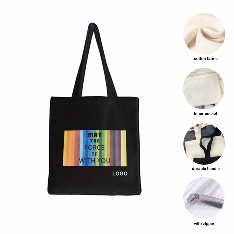 Black Cotton Tote Bag (direct import)