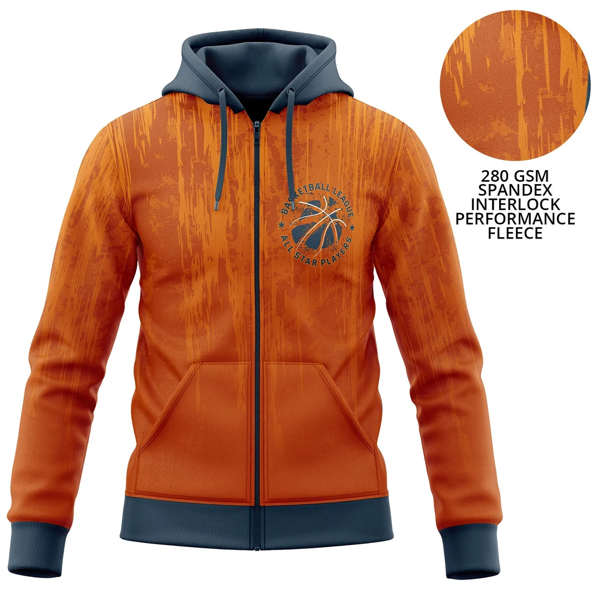 Youth 280 GSM Spandex Interlock Fleece Sublimation Hoodie with pocket & Zipper 1