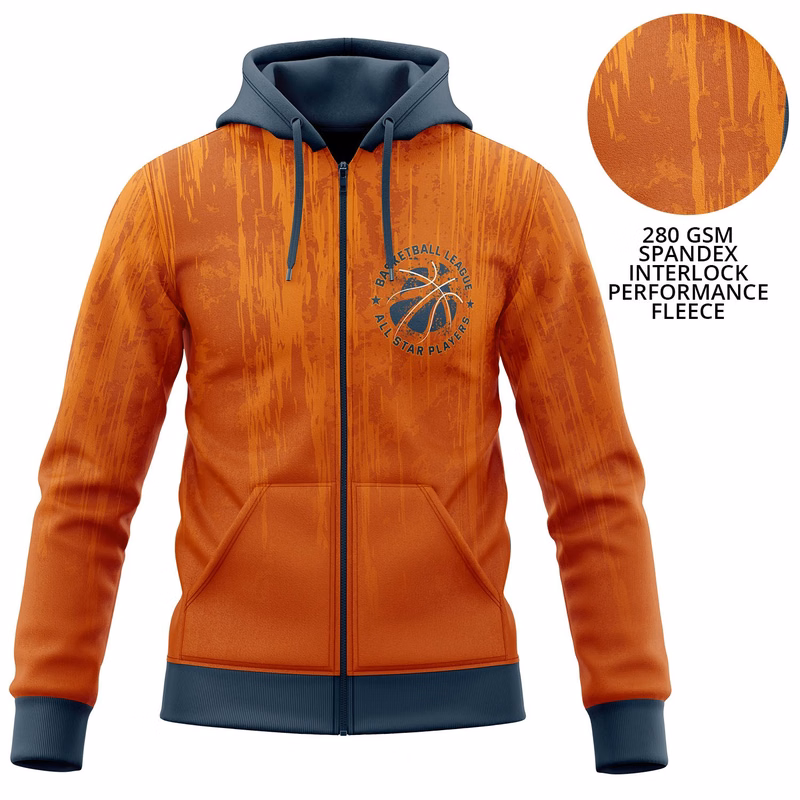 Youth 280 GSM Spandex Interlock Fleece Sublimation Hoodie with pocket & Zipper