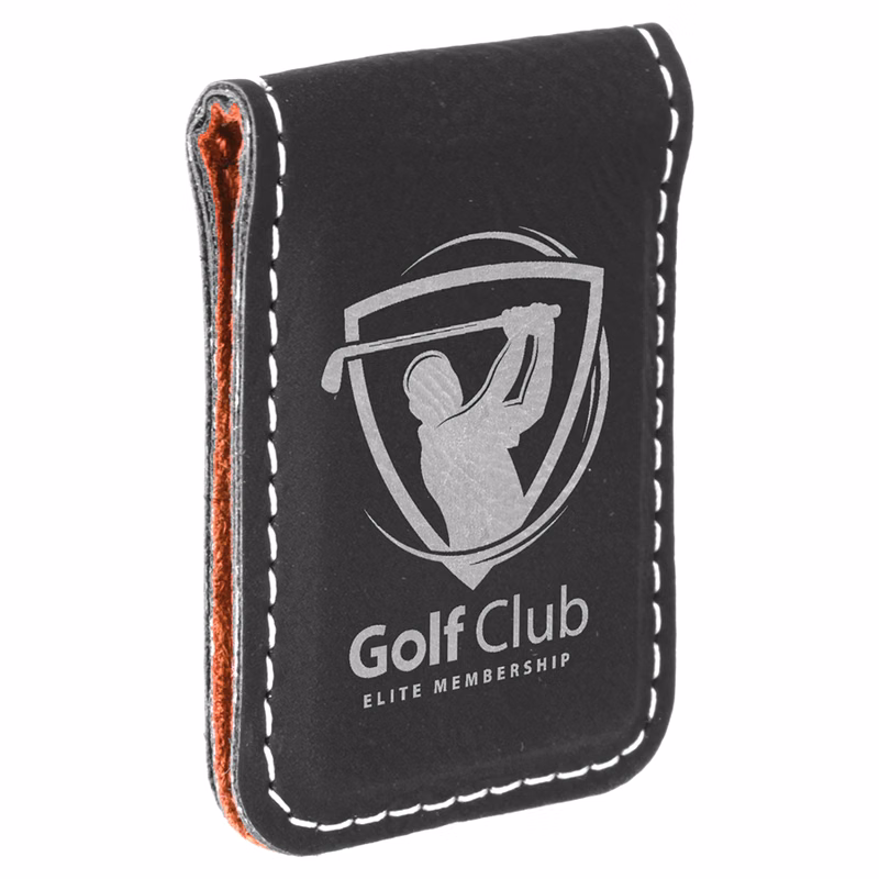 1 3/4" x 2 1/2" Black/Silver Leatherette Money Clip