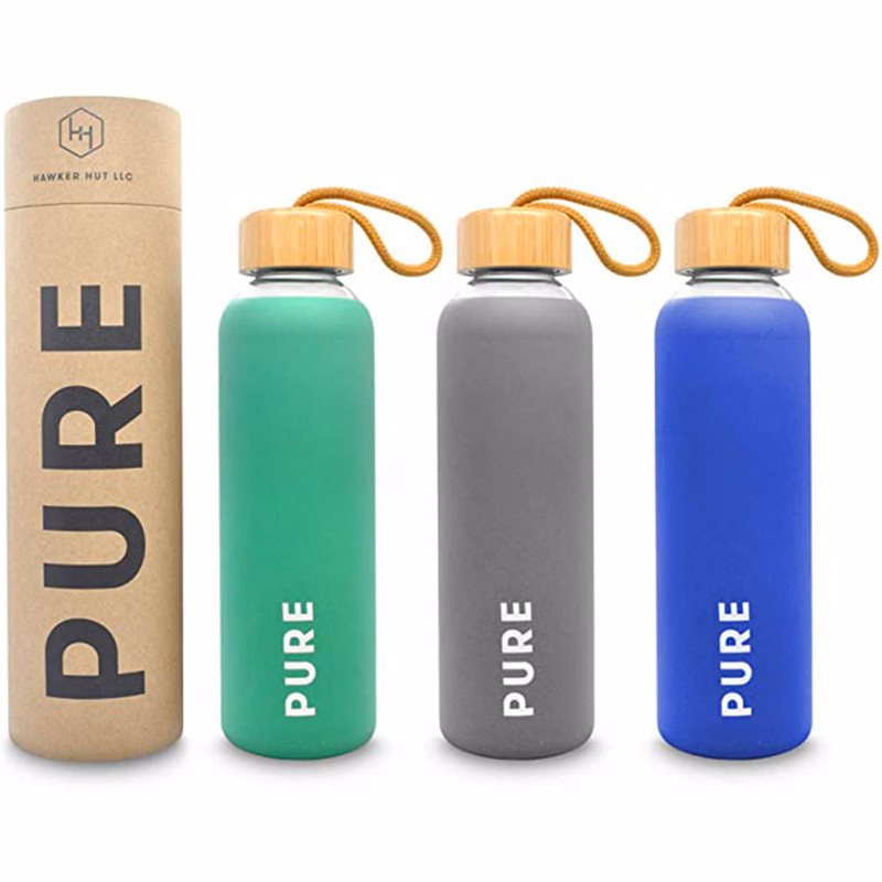 Glass Water Bottle With Color Silicone Sleeve