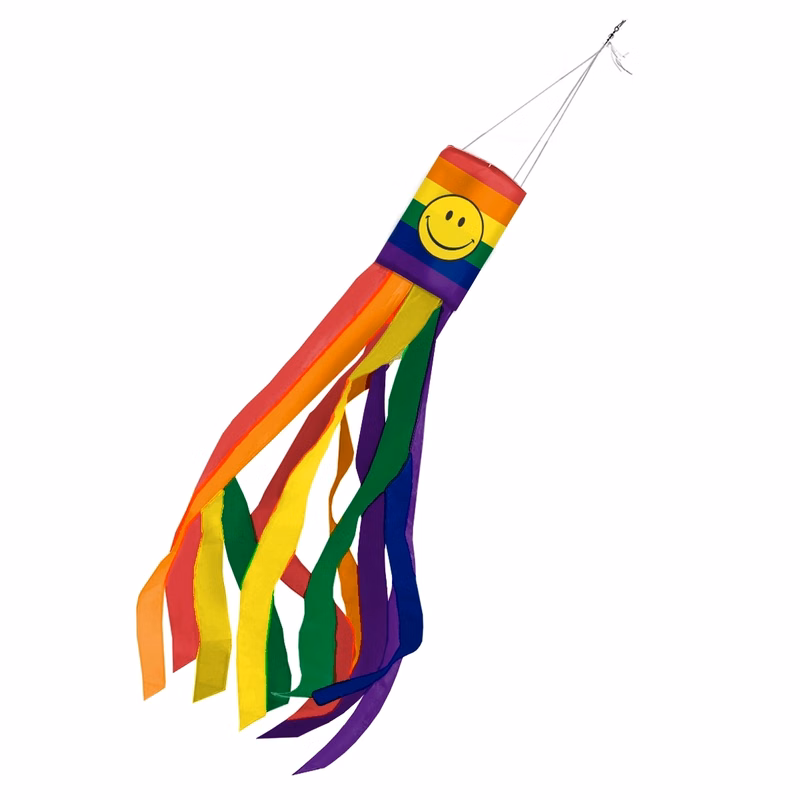 1ply Nylon Rainbow with smiley face Pride Windsock