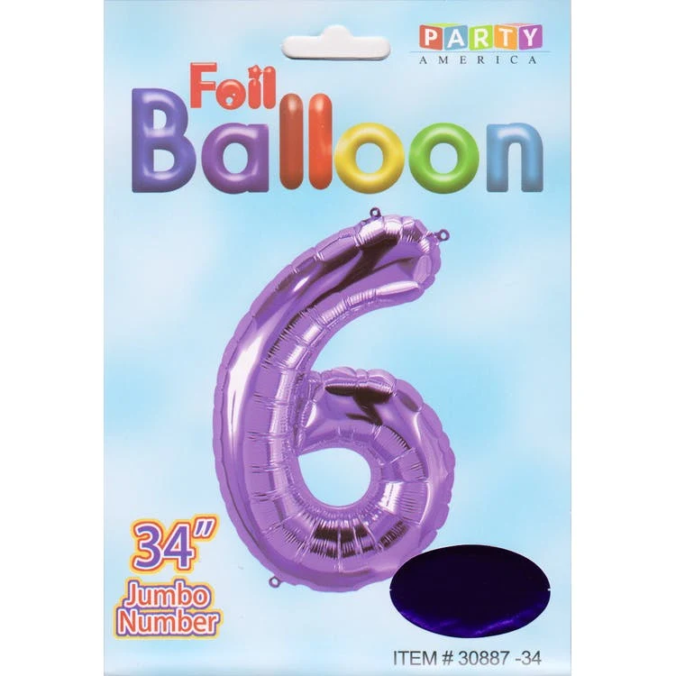Mylar Number 6 Balloons - Purple 34" 1