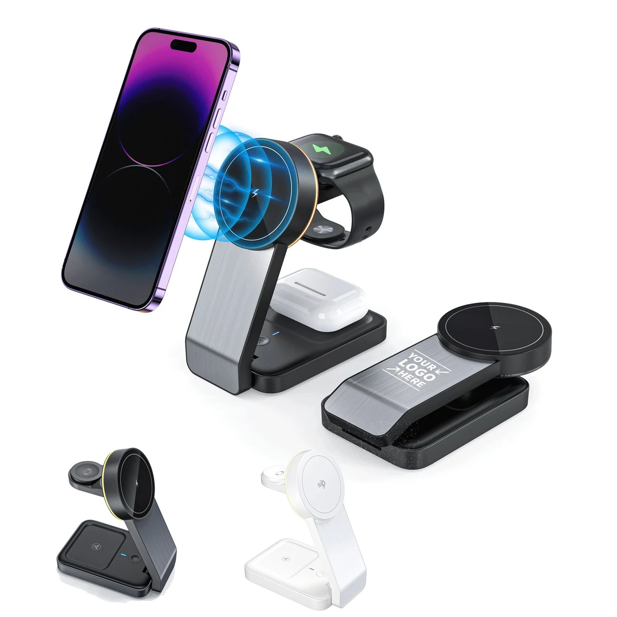 Foldable Magnetic 3 in 1 Wireless Charger W/ Atmosphere Lamp 1