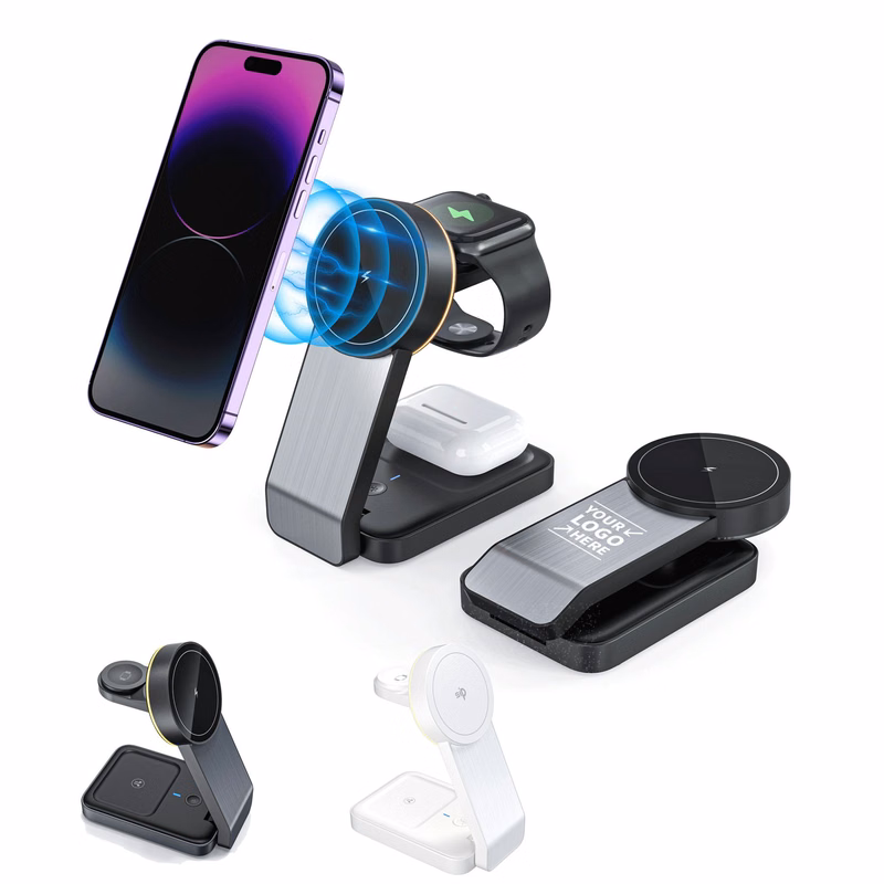 Foldable Magnetic 3 in 1 Wireless Charger W/ Atmosphere Lamp