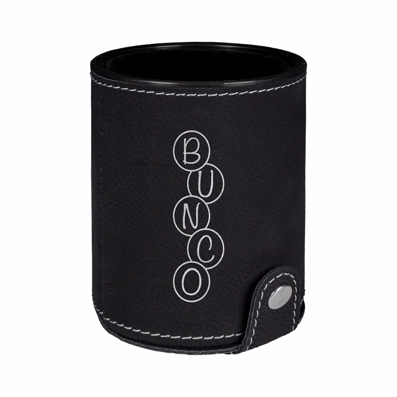 Black & Silver Leatherette Dice Cup w/ 5 Dice