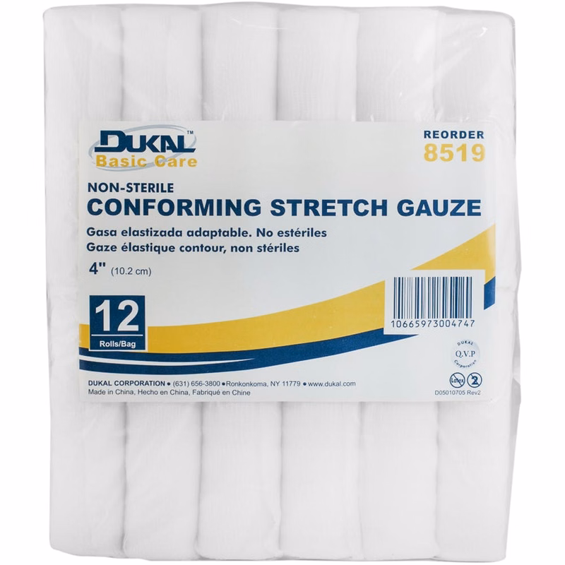Conforming 4" Stretch Gauze Roll -  12 Count 128-Ply Non-Sterile