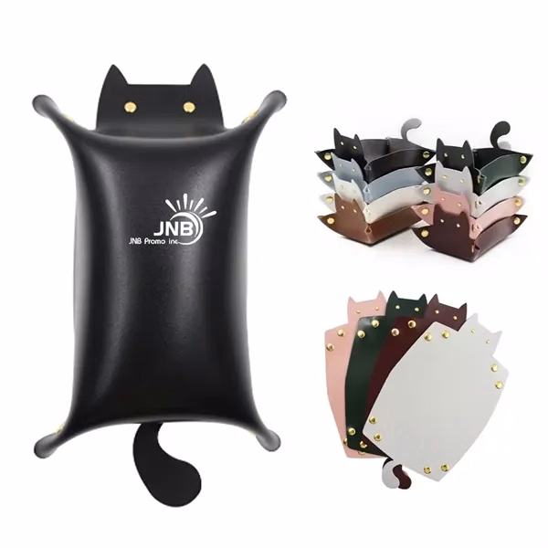 Adorable Cat Shape PU Leather Desktop Sundries Storage Desk