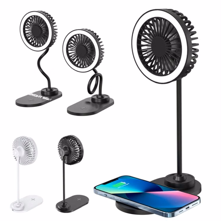 LED Desk Fan with Wireless Charger & Flexible Neck