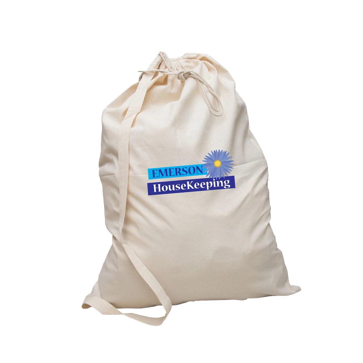 Black Cotton Laundry Bag with Shoulder Strap (20" x 15" x 3") 1
