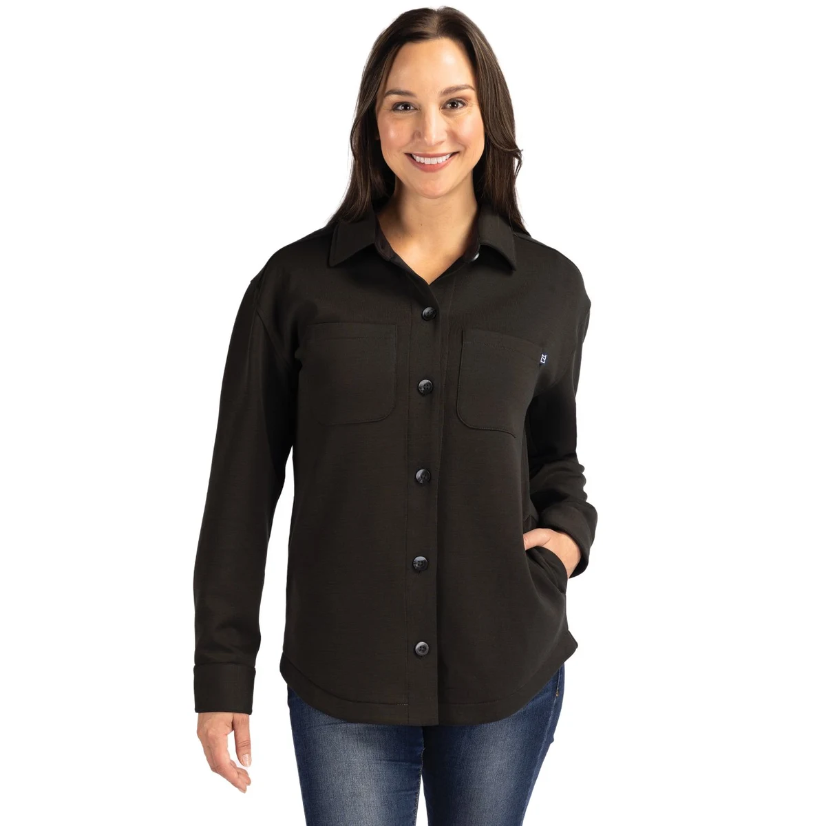 Cutter & Buck Roam Recycled Buttery-Soft Knit Womens Button Down Shirt Jacket 1