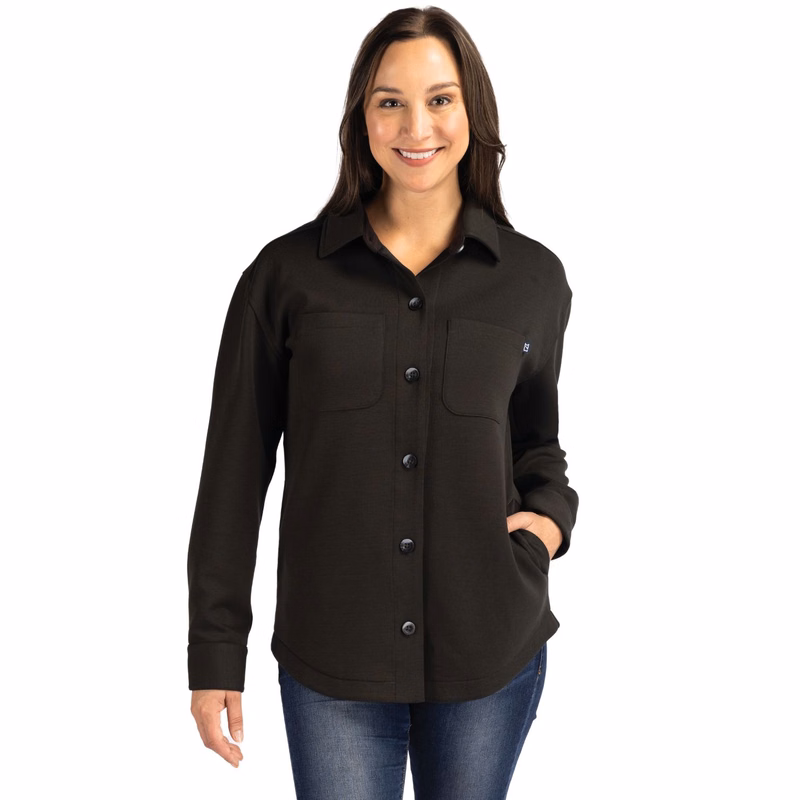 Cutter & Buck Roam Recycled Buttery-Soft Knit Womens Button Down Shirt Jacket