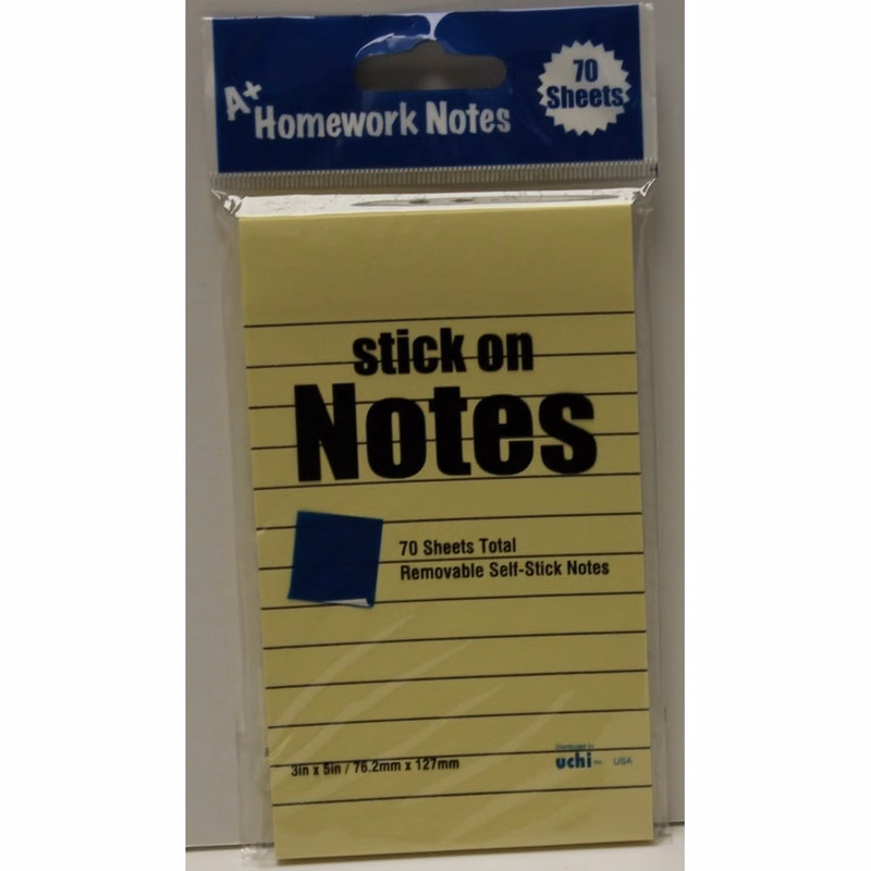 Stick On Notes - Lined 70 Sheets Yellow