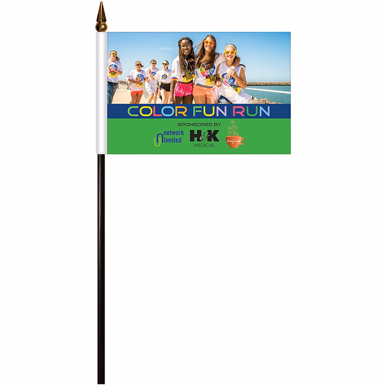Single Reverse Polyester Stick Flags - HQ