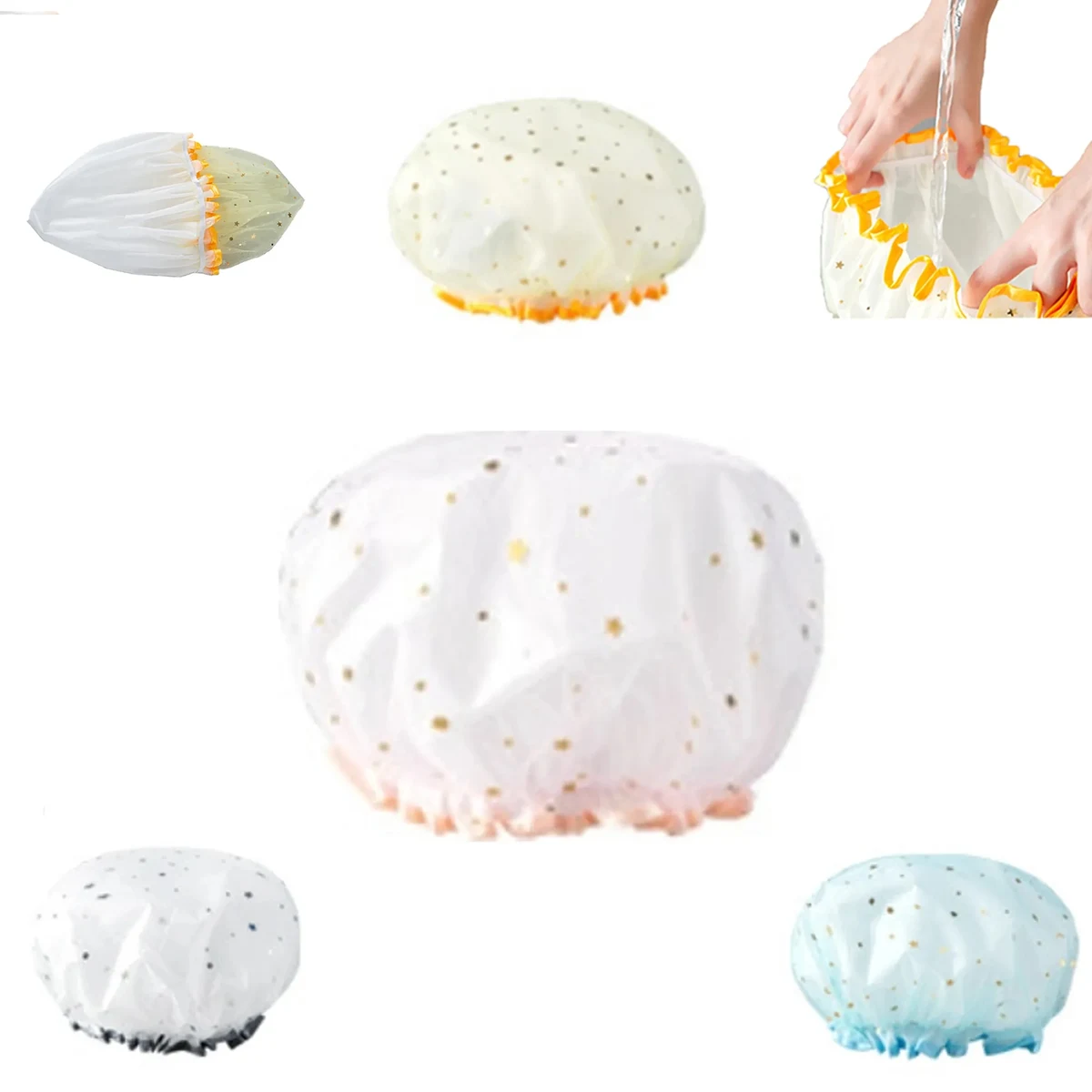 MOQ50 Cute Double-Layer Mesh Eva Shower Cap 1